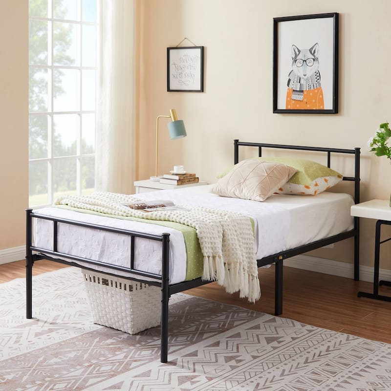 Metal Platform Bed Frame with Headboard and Footboard, Black-Twin/Full/Queen Size Bed