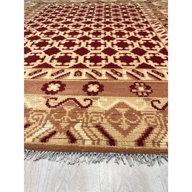 Hand-Knotted Wool Khotan Weave Rug, 10' x 14', Rust Area Rug, Soft Luxurious Texture for Bedrooms or Living Room - L