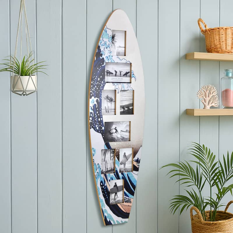 American Art Decor Surfboard Photo Collage Wall Decor - 8 or 3 - Photo Beach Frame