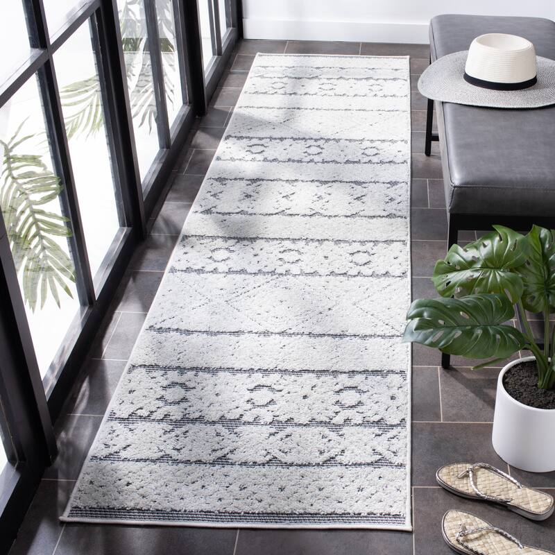 SAFAVIEH Cabana Ioana Indoor/ Outdoor Waterproof Patio Rug - 2'2" x 9' Runner - Ivory/Grey