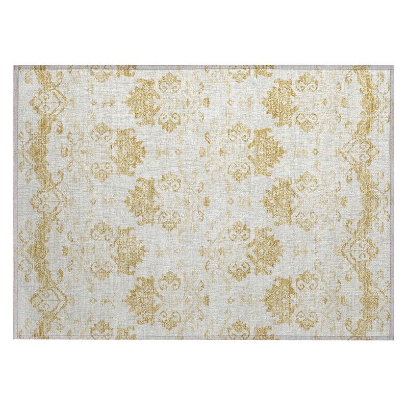 Machine Washable Indoor/ Outdoor Chantille Damask Medallion Rug