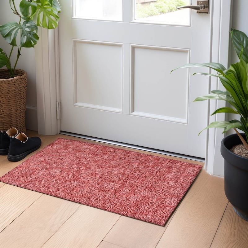 Machine Washable Indoor/ Outdoor Solid Modern Chantille Rug - Red - 1'8" x 2'6"
