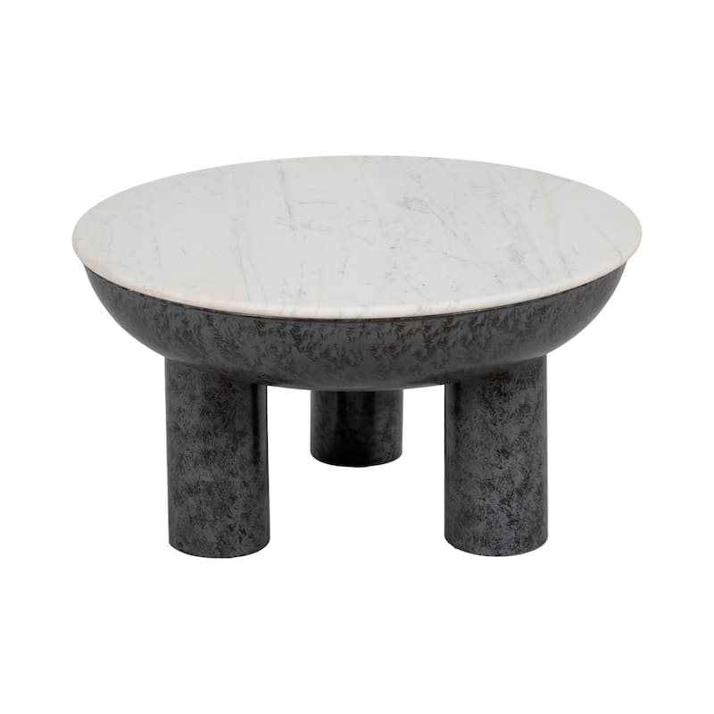 Sagebrook Home Chunky Leg Coffee Table Marble Top, White/Black