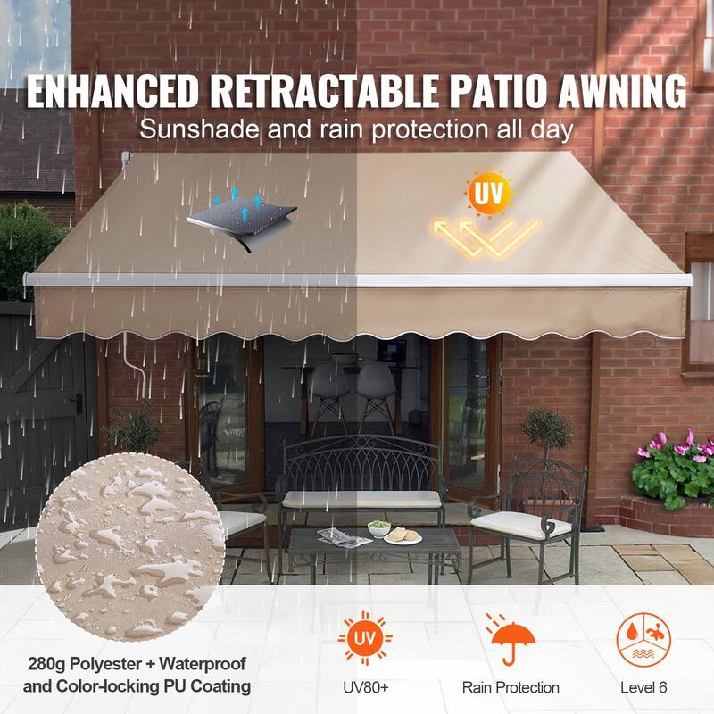 Manual Outdoor Awning Sun Shade for Patio, Balcony, Backyard