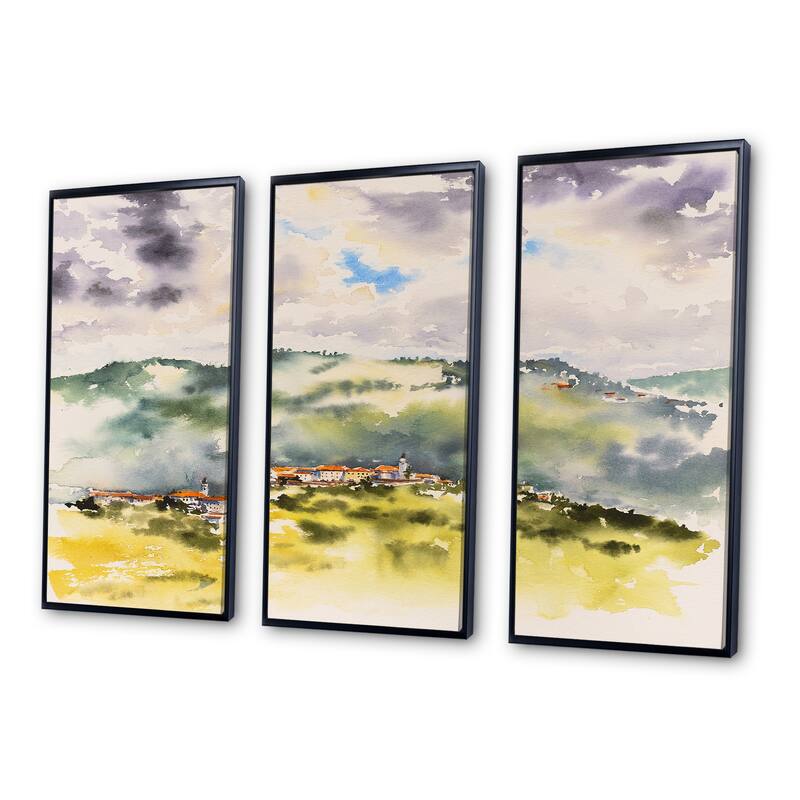 Designart "Vintage Little Mountain Town" French Country Framed Art Set