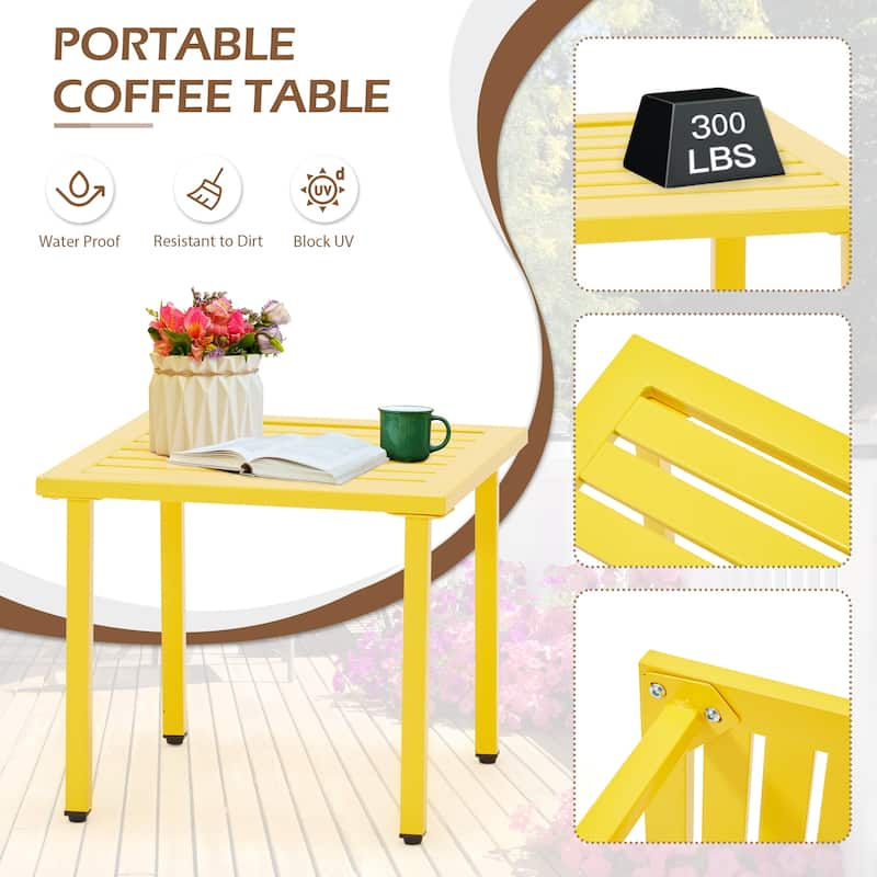 Outdoor Patio Set, Weatherproof Iron Bistro Table & Chairs, Floral Back Design, Space-Saving（Green/ Blue/ Yellow/ Black）