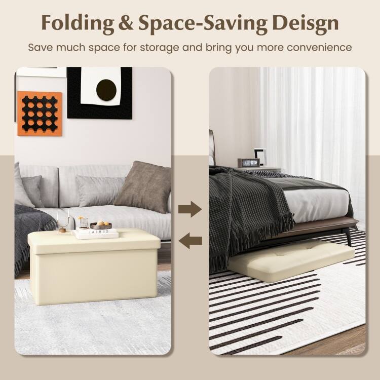 Upholstered Square Footstool with PVC Leather Surface for Bedroom
