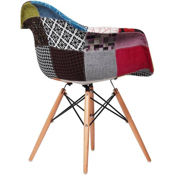 2xhome Modern Plastic Armchair With Arm Dining Chair Patchwork Fabric With Natural Wood Legs Overstock 30137048