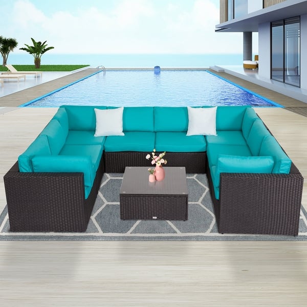 Kinbor 9piece Outdoor Furniture Patio Sectional Sofa Allweather Rattan Wicker Chat Set w