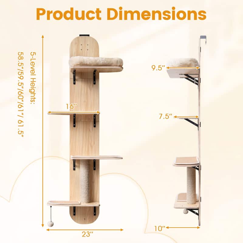 Gymax Door Hanging Cat Climber w/Plush Bed Scratching Post Carpeted