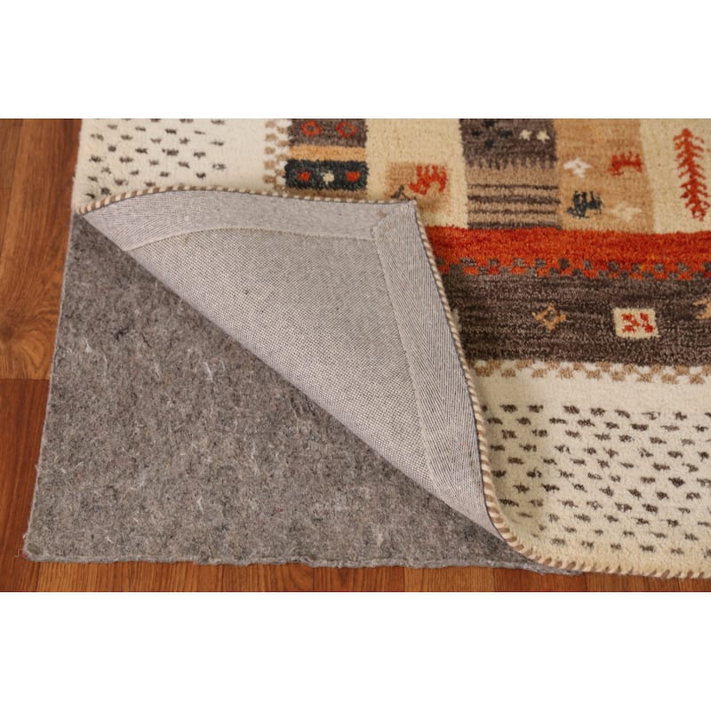 Geometric Gabbeh Indian Area Rug Brown Hand-Tufted Wool Carpet - 5'3" x 7'7"