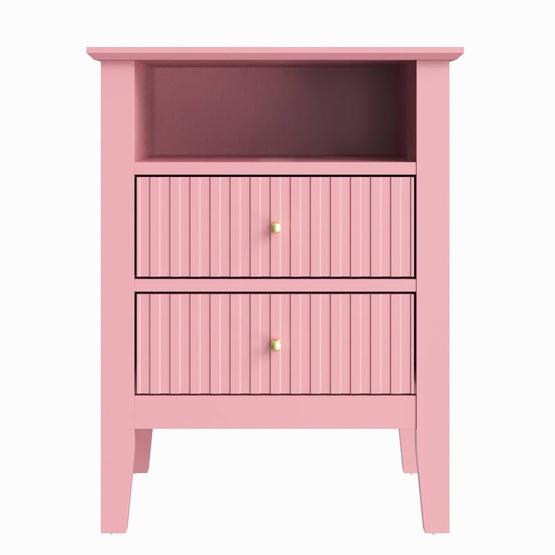Nightstand with 2 Drawers, Set of 2 - Pink