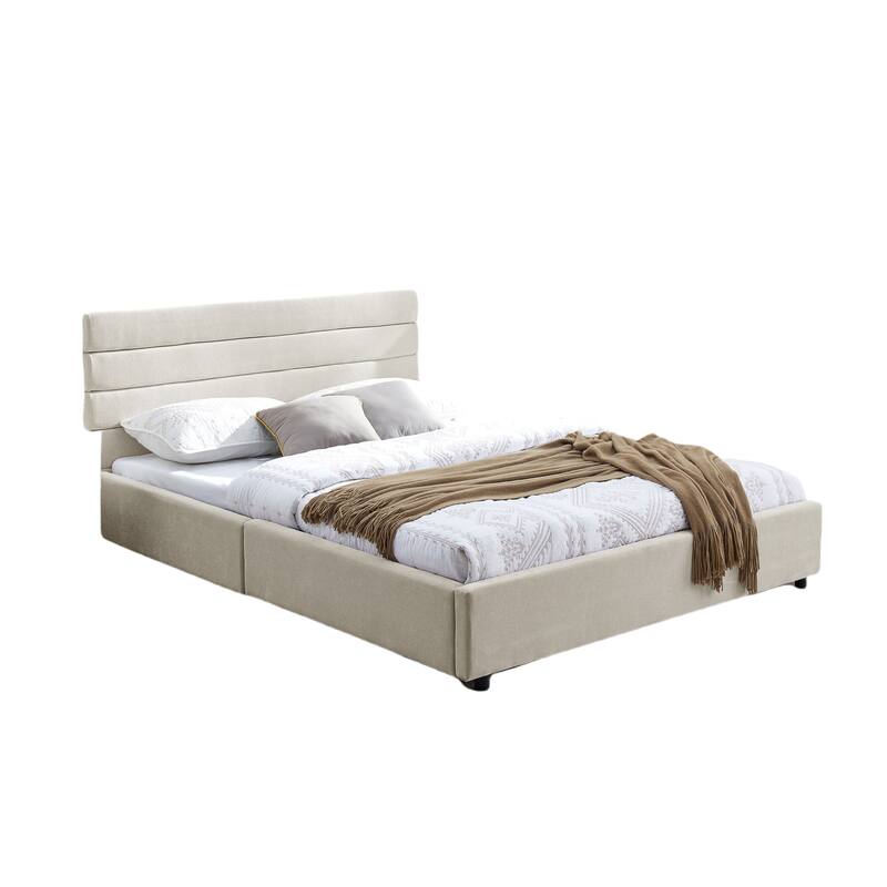 Queen Size Modern Upholstered Bed Frame with Headboard and Drawers