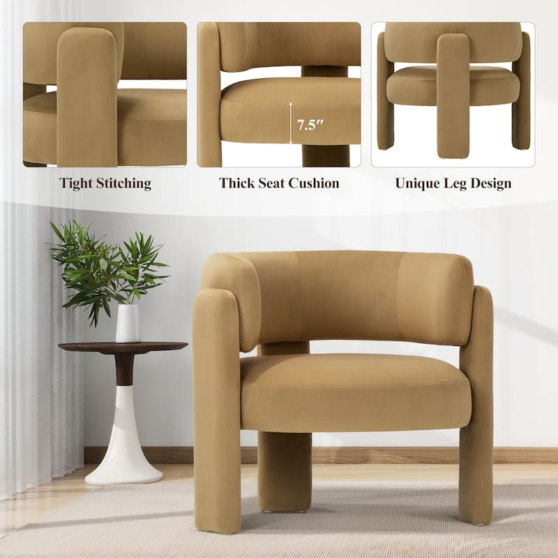 RENEWLINE Modern Velvet Barrel Accent Chair - 3-Leg Design for Living Room, Bedroom