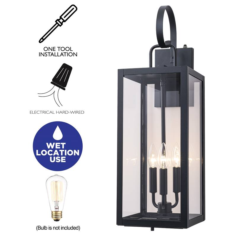 C Cattleya 1 Pack 3-Light 25.5-in Dusk to Dawn Outdoor Wall Light with Close Bottom