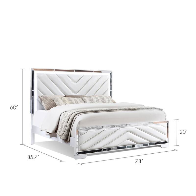Grace Mirrored Trim Queen Bedroom Set with LED Lights