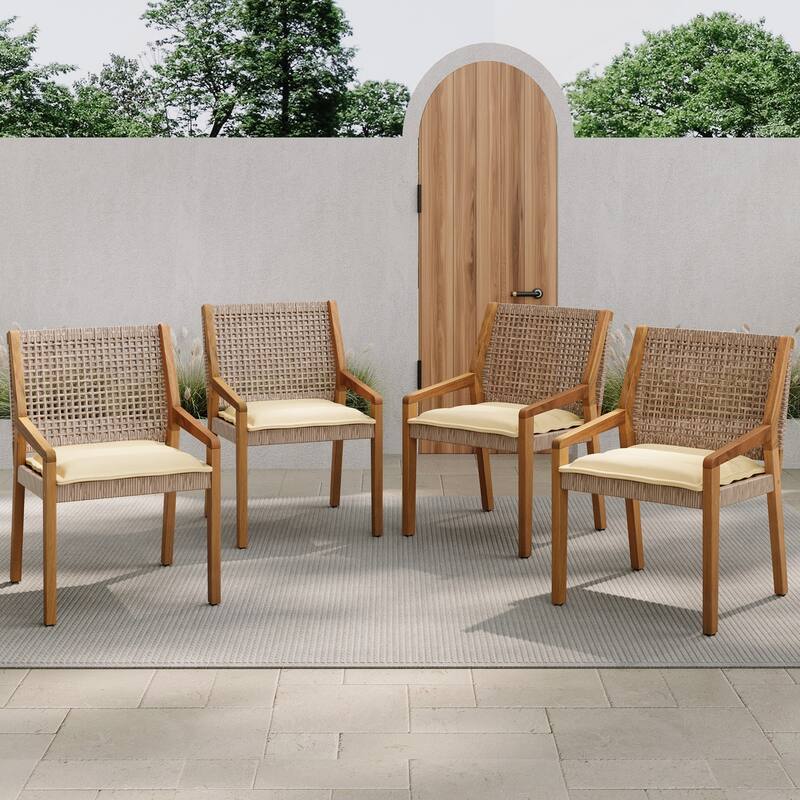 Durable Acacia Wicker Outdoor Dining Chair Set - Brown Cream Teak
