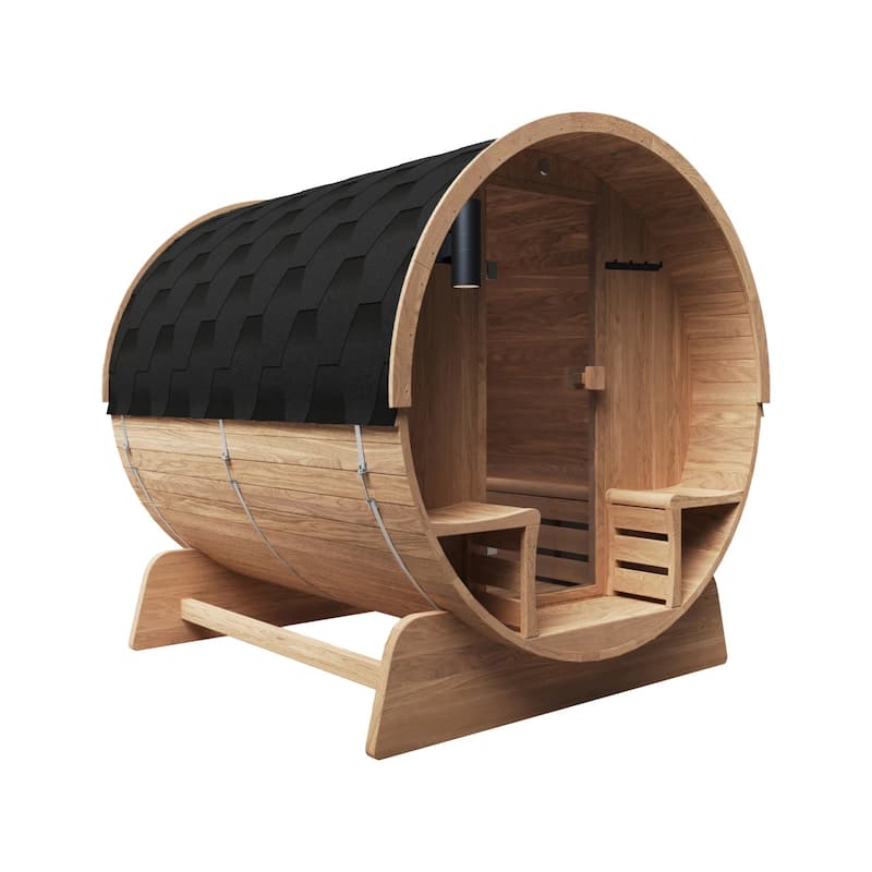 ALEKO 3-4 Person Outdoor Rustic Cedar Barrel Steam Sauna with UL Certified Heater