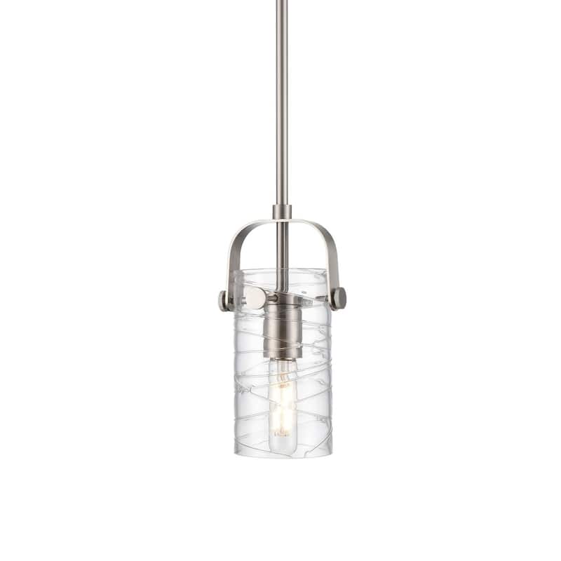 Innovations Lighting 423-1S-10-5 Pilaster II Cylinder Pendant Pilaster - Satin Nickel / Deco Swirl