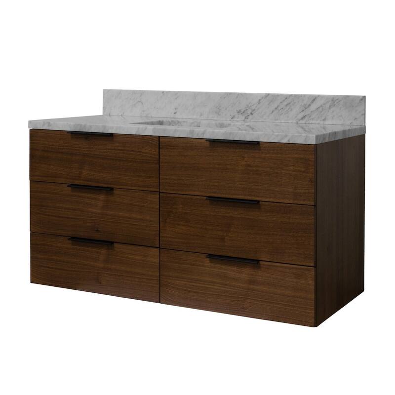 KitchenBathCollection Oslo 48" Floating Wall-Mounted Bathroom Vanity with Carrara Marble Top