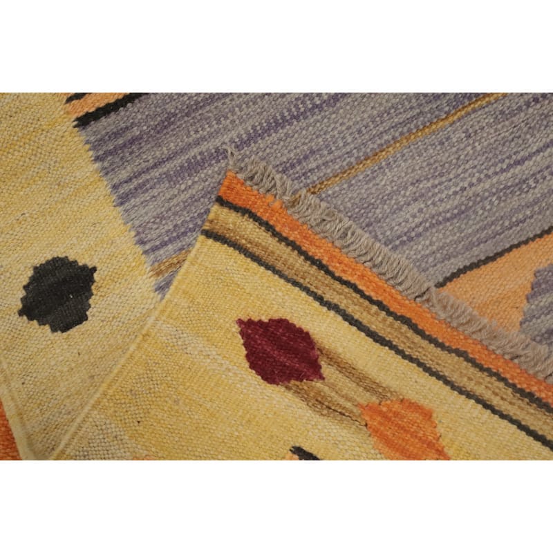 Hand Woven Oriental 100% Wool Carpet Southwestern Tribal Yellow & Gold Kilim Runner Rug - 6' 1'' X 2' 0''