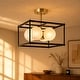 preview thumbnail 1 of 8, Modern 4-Light Black Gold Chandelier Square Semi Flush Mount Frosted Glass Ceiling Light for Kitchen - L13.5" x W13.5" x H13.5"