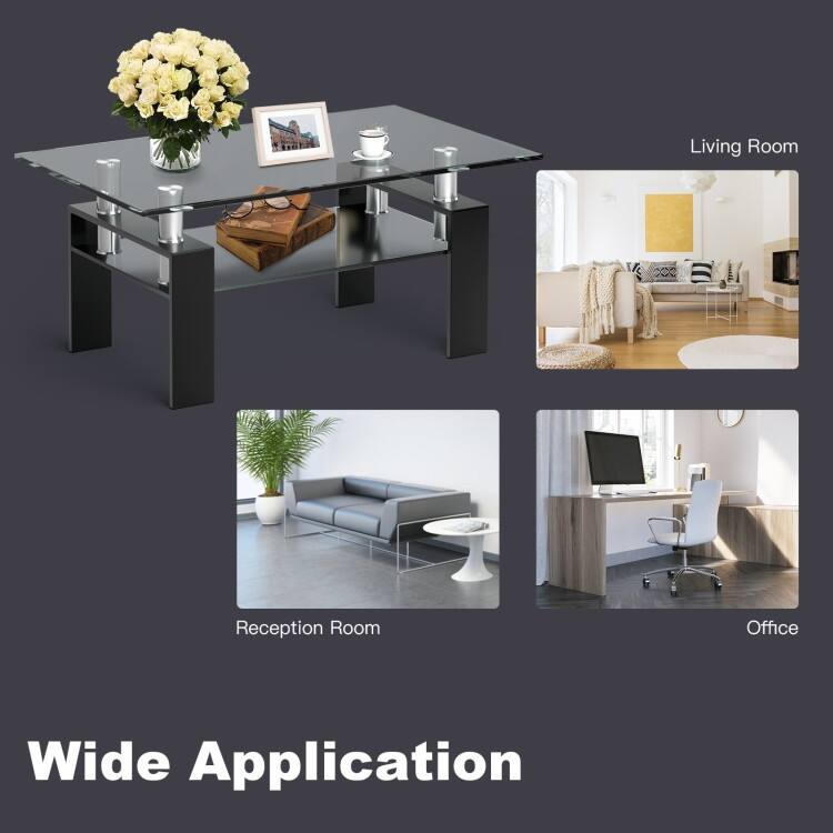 Rectangle Glass Table with Metal Legs for Living Room - 39" x 23.5" x 17.5"