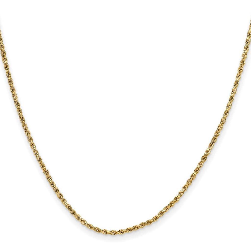 Curata 10k Yellow Gold 2mm Semi solid Diamond Cut Rope Chain Necklace for Men (Lobster)