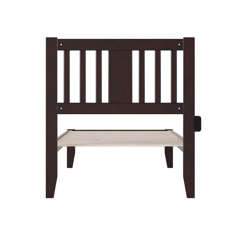 Rustic Twin XL Bed - Espresso Wood Frame with Slat Kit & Charging Station - 38.38" x 81.5"