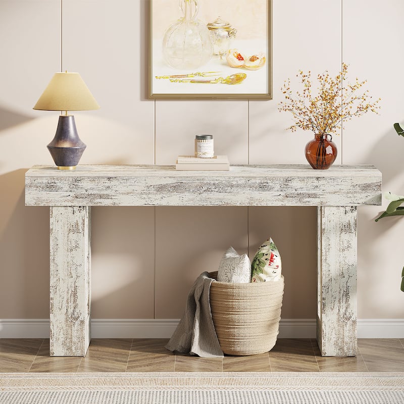 Farmhouse Console Table, 63-Inch Long Narrow Sofa Table Behind The Couch