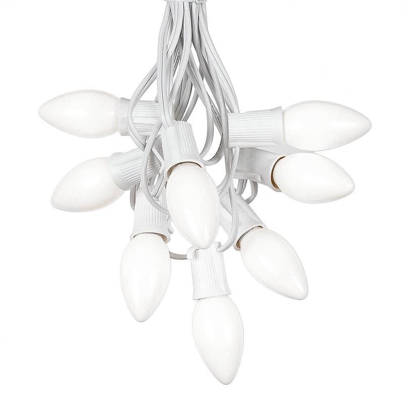 25 Foot C9 Ceramic Christmas Light Set, Hanging String Lights, White Wire - White