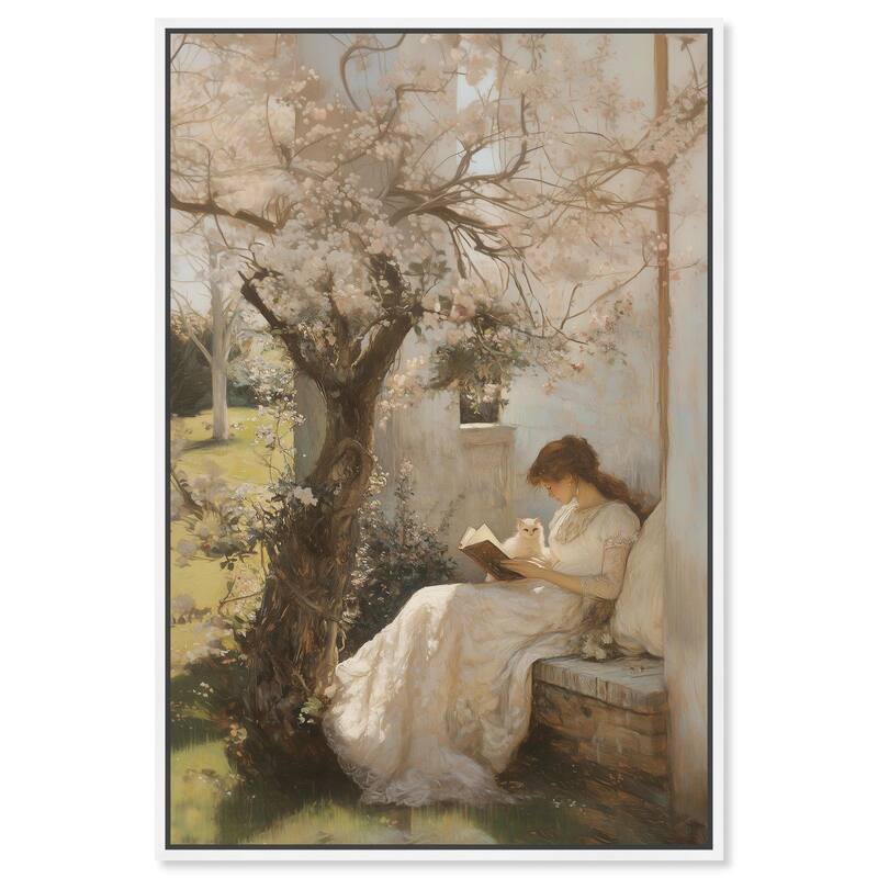 Reading With Her Cat Canvas by Art Remedy - White - 36" x 54"