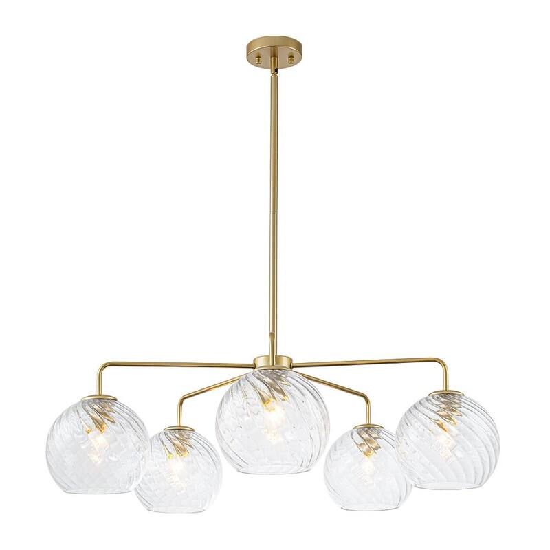 5-Light Blue Swirled Glass Globe Bubble Round Chandelier 35in