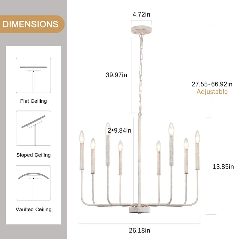 8-Light Modern Farmhouse Candle Chandelier for Kitchen Island Living Dining Room Bedroom