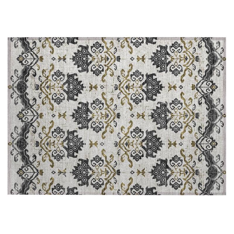 Machine Washable Indoor/ Outdoor Chantille Damask Medallion Rug