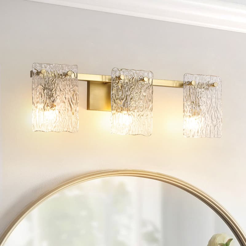 Modern 3-Light Rippled Glass Linear Bathroom Vanity Wall Lamp