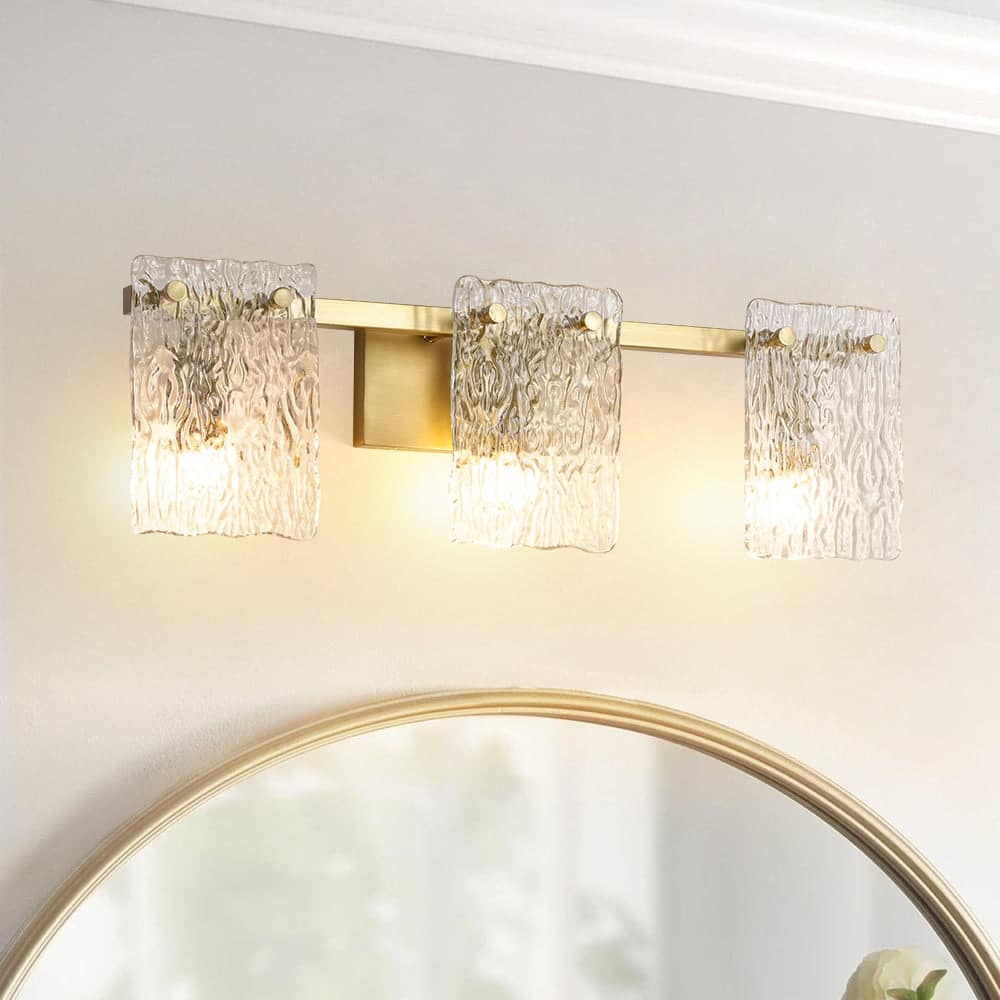 Modern 3-Light Rippled Glass Linear Bathroom Vanity Wall Lamp