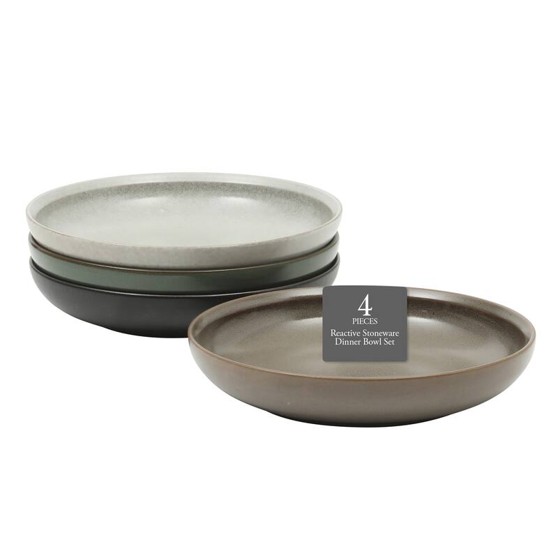 Gibson Elite Beckett 4-Piece Dinner Bowl Set - Reactive Glaze Stoneware - Shallow Pasta Bowls