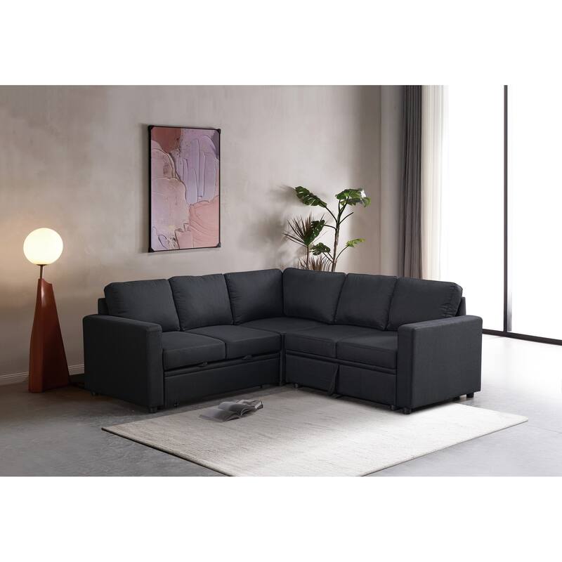 Sectional Sofa Bed, Black, Polyester, 82x82x35 inches - Space-saving, Durable & Easy Install
