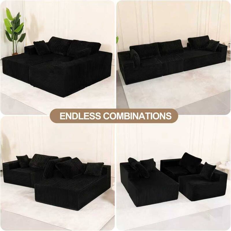 L-Shape Sectional Sofa with Chaise & Pillow, Deep-Seat Cloud Couch