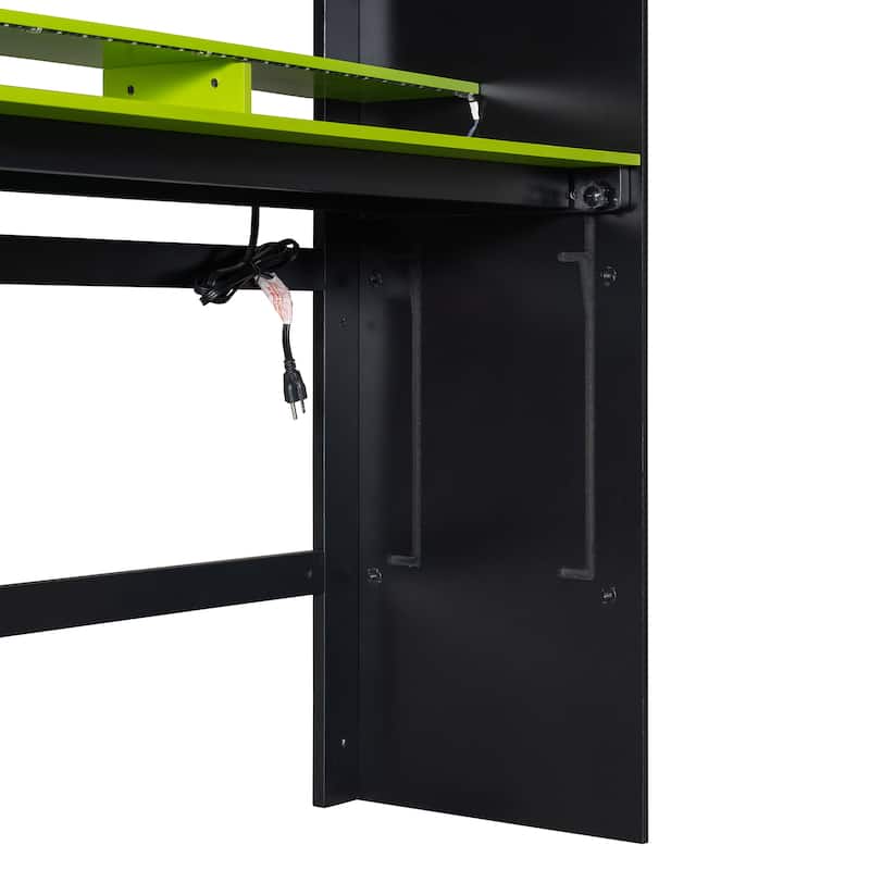 Next-Gen Gamer's Full Size Loft Bed with Adjustable Desk, RGB Lighting, Charging Ports and Storage Space