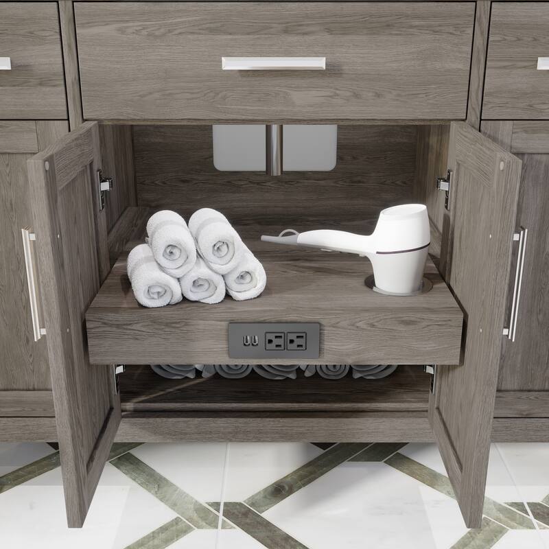 Kate 48-in Solid Hardwood Bathroom Vanity with Power Bar and Drawer Organizer