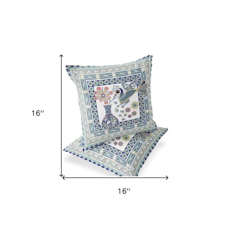 HomeRoots Set of Two 16" X 16" Beige and Green Peacock Blown Seam Floral Indoor Outdoor Throw Pillow - 16.00' X '16.00' X '5.00