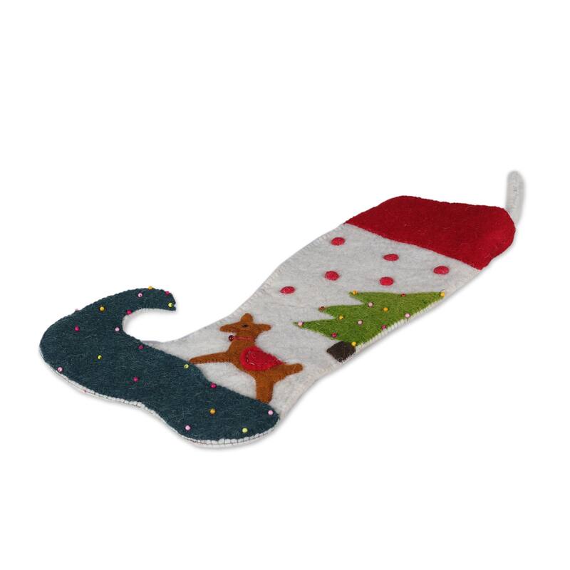 Novica Handmade Cute Reindeer Applique Wool Felt Beaded Christmas Stocking Bed Bath & Beyond