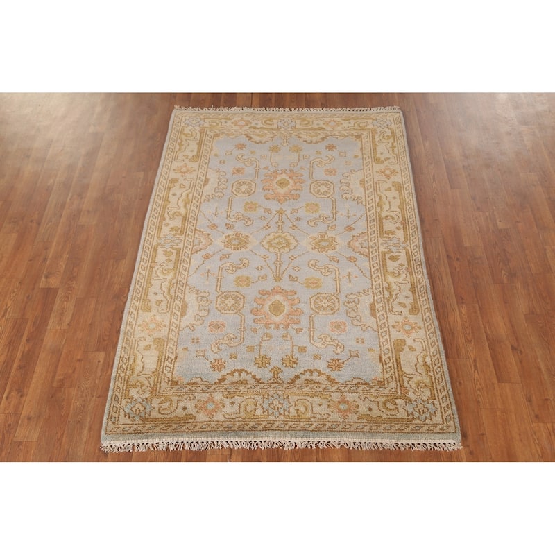 All-Over Oushak Indian Area Rug Handmade Wool Carpet - 4'0"x 5'10"