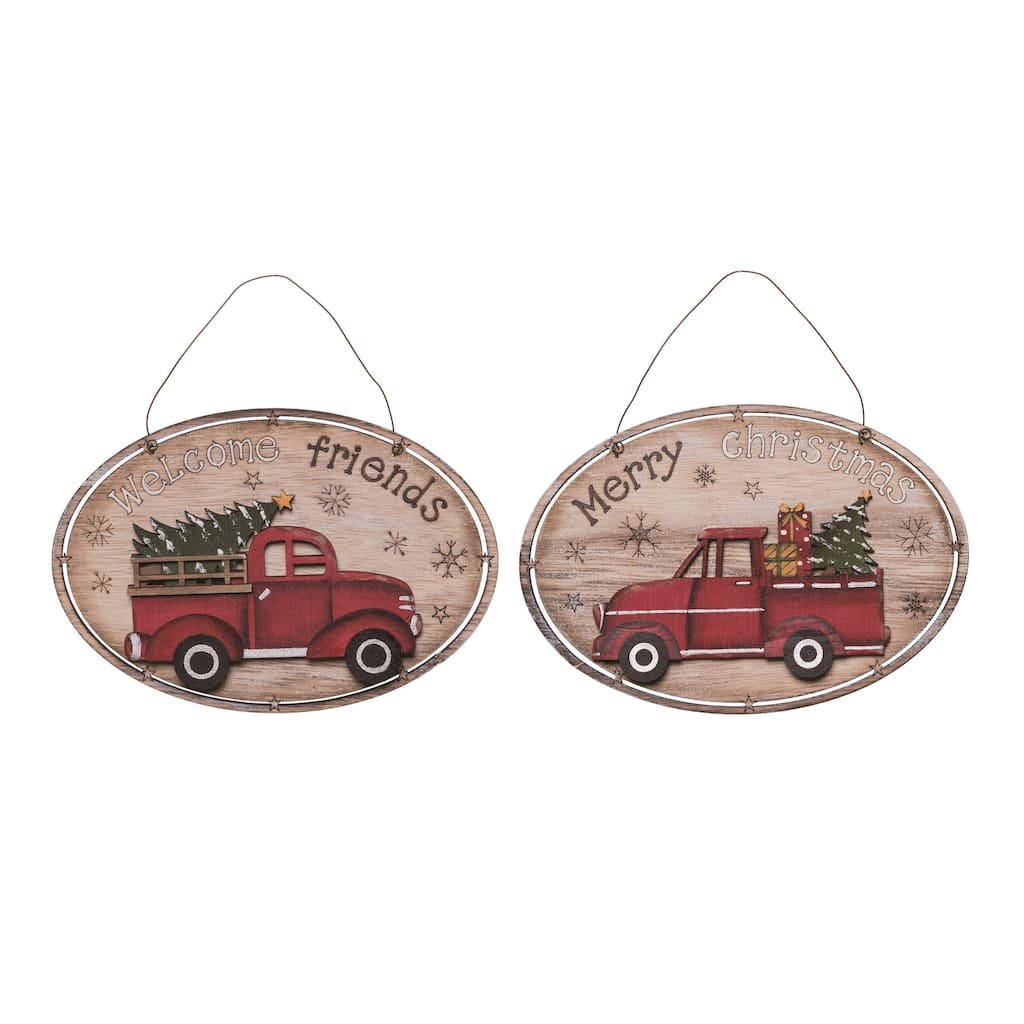 Transpac Plywood Christmas Truck Decor Set of 2 Christmas Home Decorations