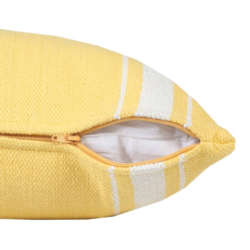 20" Yellow and White Halo Striped Border Square Throw Pillow