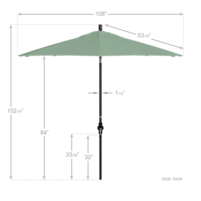 California Umbrella 9' Rd. Aluminum Patio Umbrella, Deluxe Crank Lift with Collar Tilt, Black Frame Finish, Pacifica Fabric