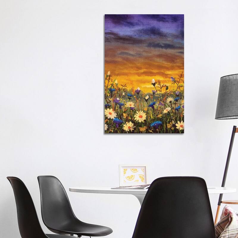 iCanvas "Flowers Field White Daisies Flowers Blue Cornflowers Oil Painting" by Valery Rybakow Canvas Print - 40x26x1.5