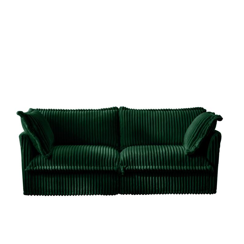 Modern 2 Seater Upholstered Sofa with 2 Pillows - Green